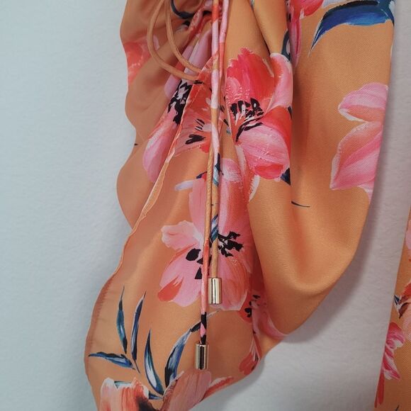 Significant Other Floral Orange and Pink  Puff Sleeve Cut Out Maxi Dress - Picture 5 of 10